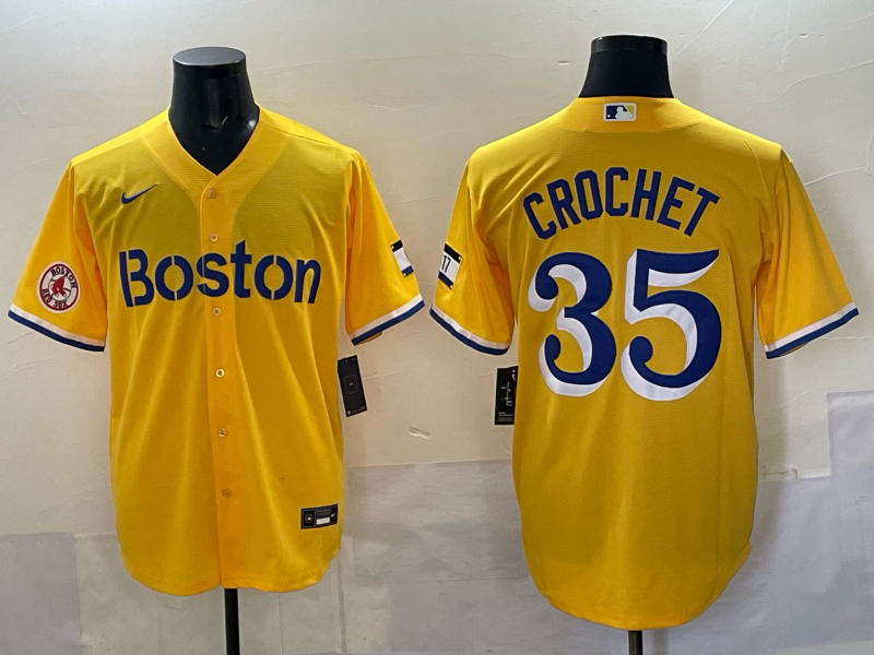 Men 2025 Boston Red Sox #35 Crochet yellow Nike MLB Jersey style 007